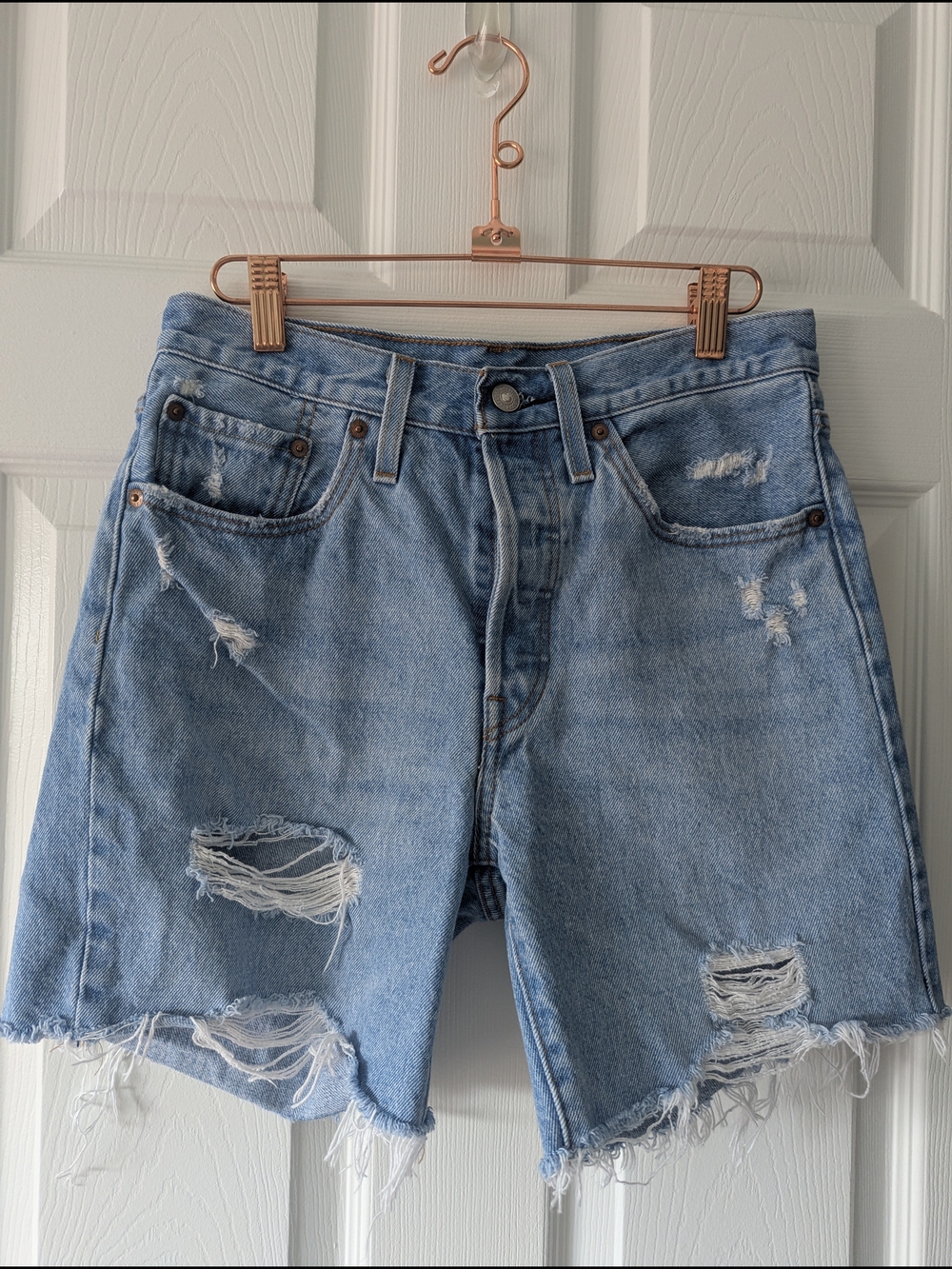 Levi's 501 Classic Blue Distressed Denim Shorts